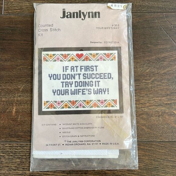SALE 2/$20 Janlynn Counted Cross Stitch Pattern Kit Wife’s Way Vintage Made USA - Picture 1 of 7